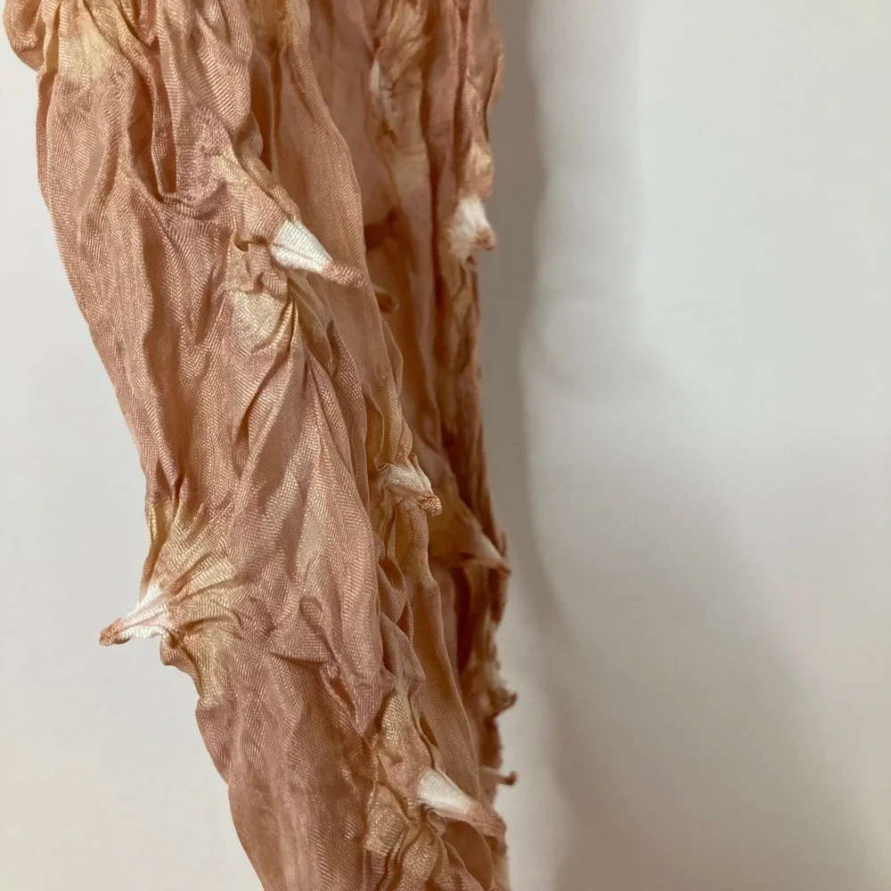 Sheer Crinkle Scarf Wrinkled Texture Beige Neutral Lightweight 16 x 58